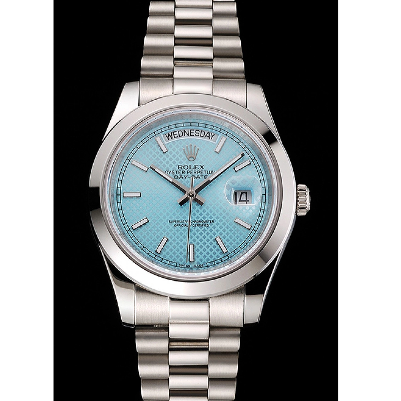 MiroTime 0712 Swiss Rolex Day Date 40 Platinum Ice Blue Dial Stainless Steel Case And Bracelet